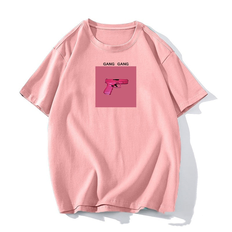 Printed T-shirt Women's Loose Round Neck Cotton Short Sleeve Top