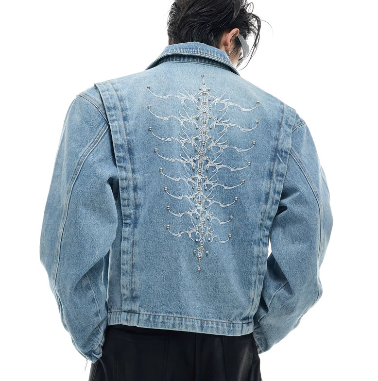 Heavy Retro Washed Rivet Backbone Denim Coat