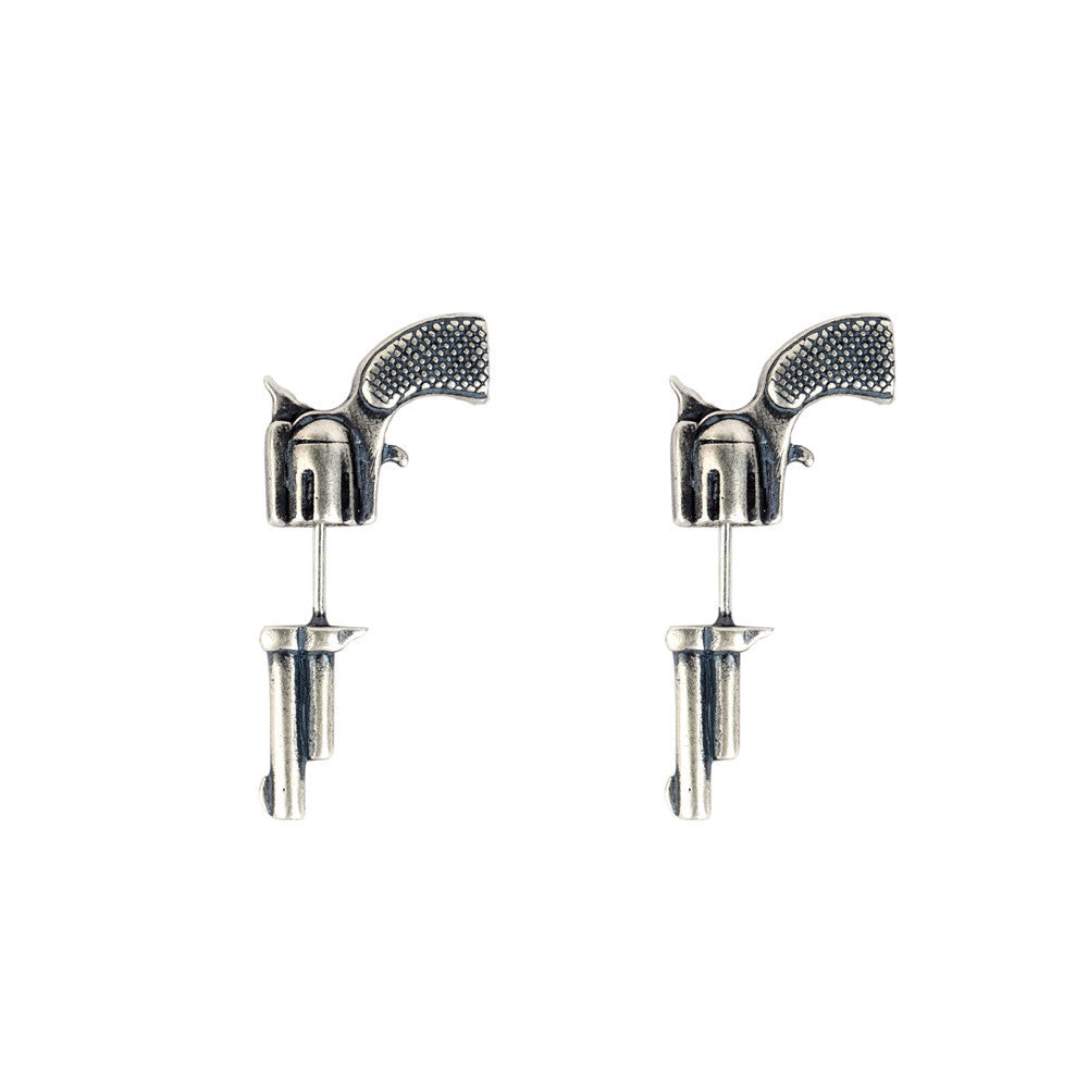 925 Sterling Silver Three-dimensional Miniature Pistol Earrings Jewelry