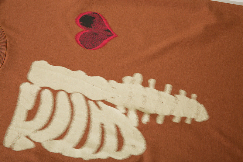 Skull Graffiti Dark Street Loose Brown Print Short Sleeve