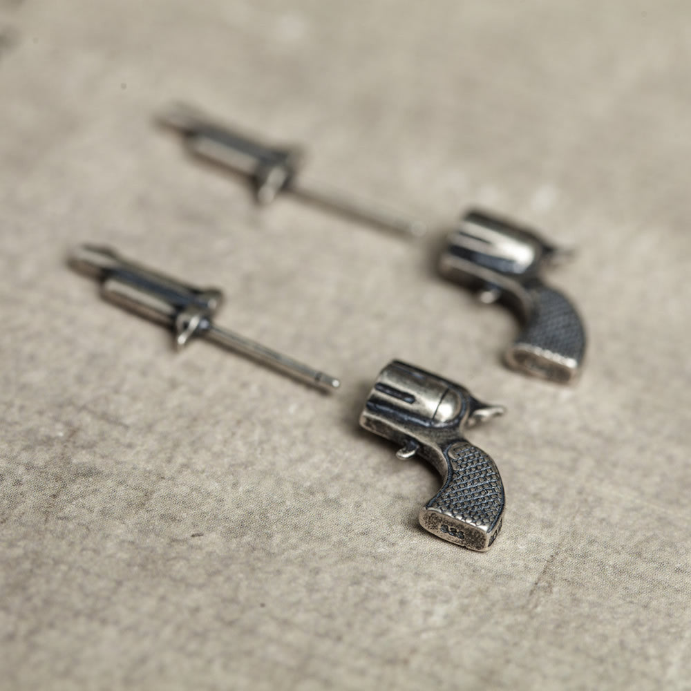 925 Sterling Silver Three-dimensional Miniature Pistol Earrings Jewelry