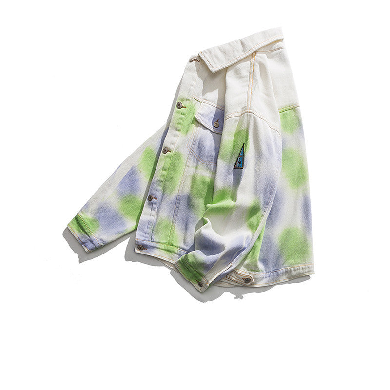 Tie-dye Splash-ink Lapel Jacket Loose College Style Couple All-match Blouse Short Jacket