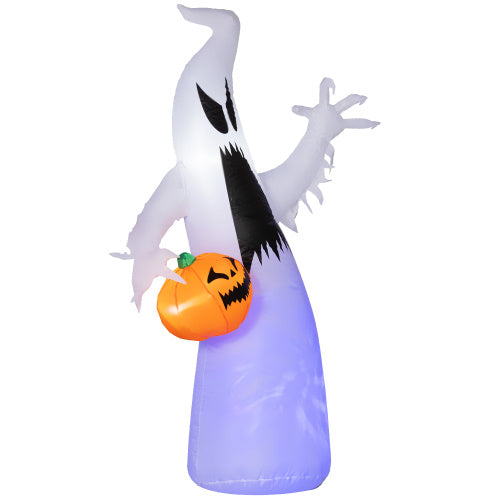 HOMCOM 5.9 Halloween Inflatable Outdoor Decoration Ghost With Pumpkin, Blow Up LED Yard Decor For Garden, Lawn, Party, Holiday, Waterproof