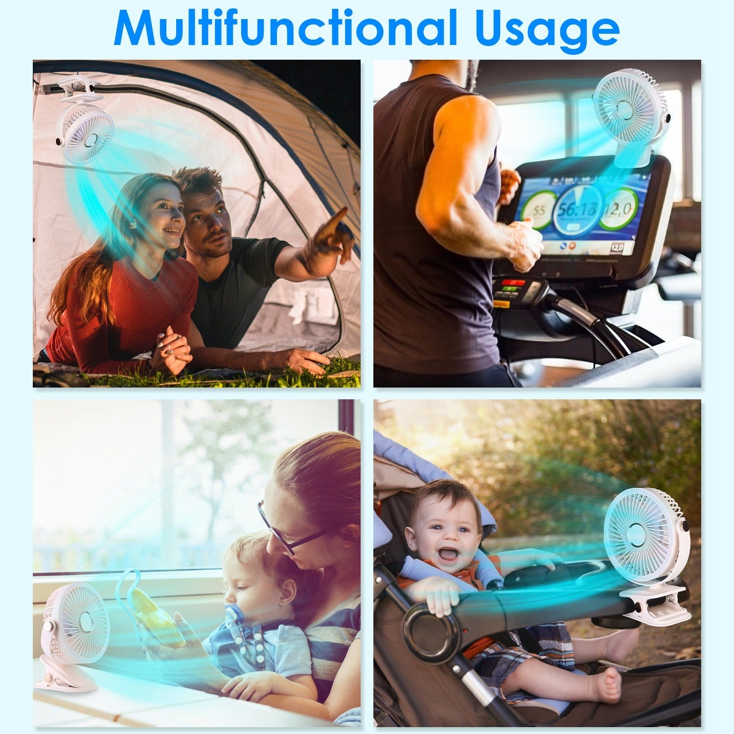 3 Color Options -- 1Pc Portable Quiet Clip On Fan With 5 Speeds 3 Brightness 720 Degree Fully Adjustable Angle Type-C Rechargeable Clip Desk Wall Mounted Fan For Camping Office Home Dorm Stroller Car