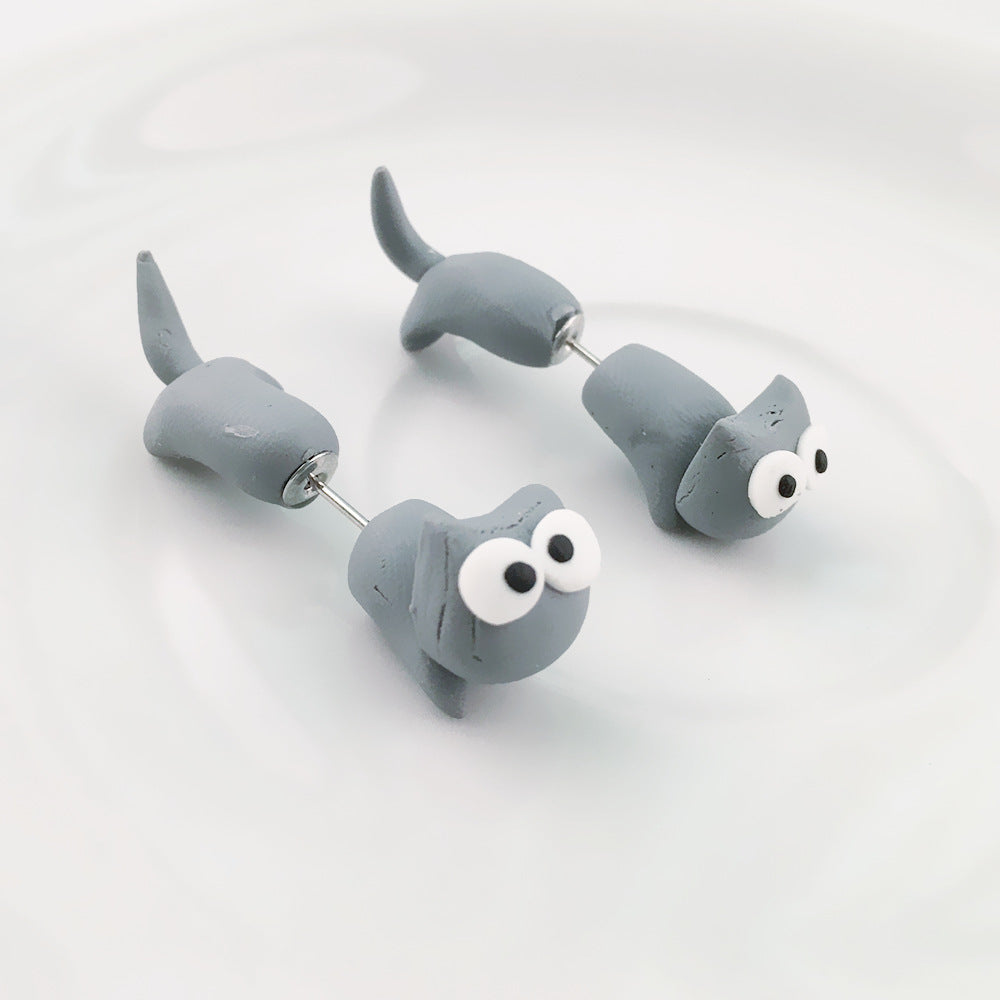 Animal Soft Clay Earrings Cute Piranha Fox Cat Cartoon Handmade Earrings Earrings Earrings