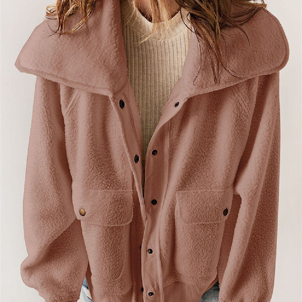 Casual Cardigan Breasted Jacket Women's Warm Plush Long Sleeve Jacket