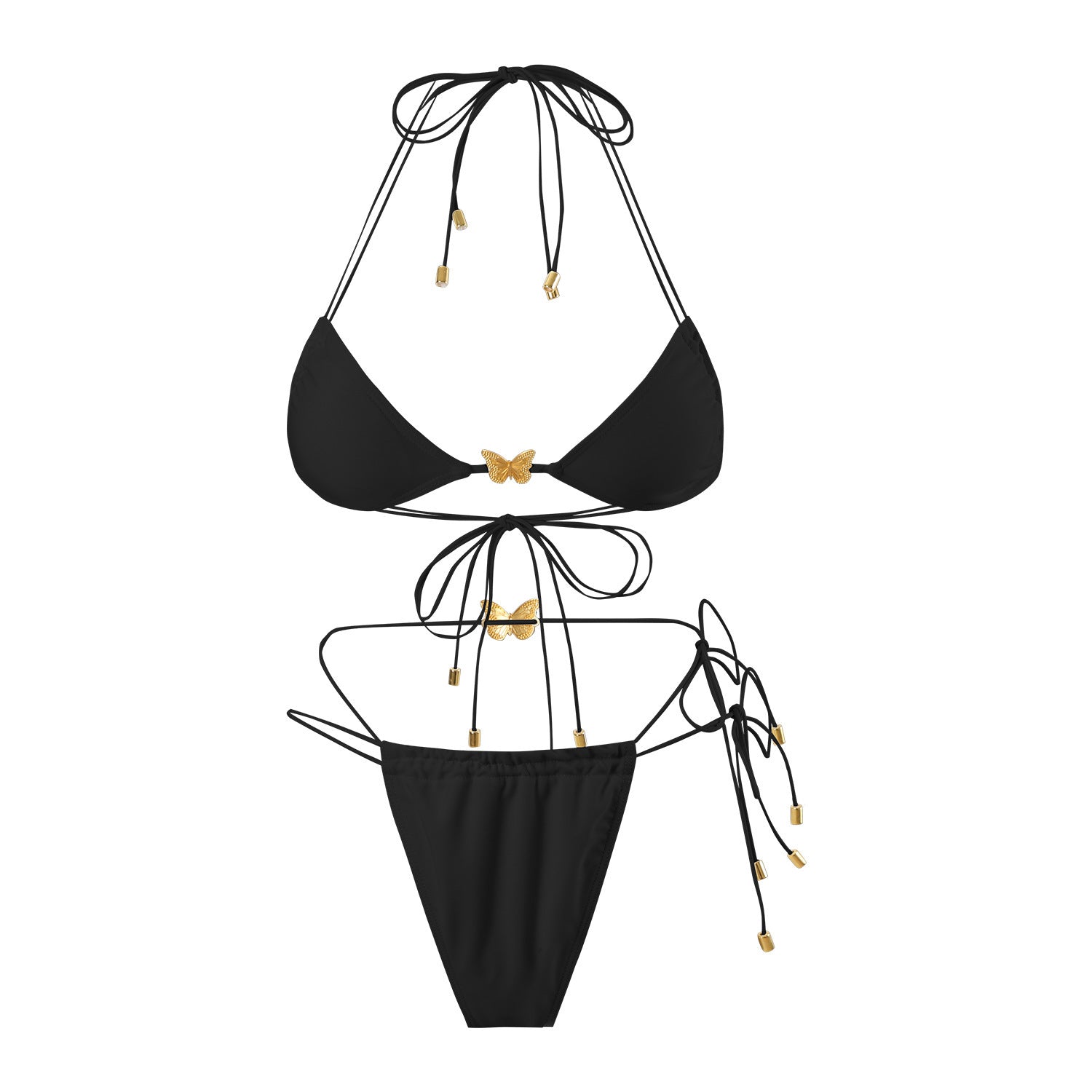 Elastic String Butterfly Ornament Sexy Split Triangle Bag Tied Swimsuit Women