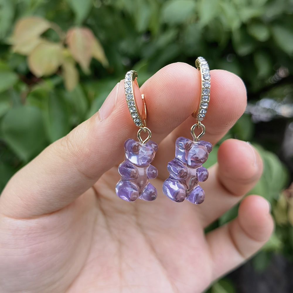 Creative Candy Color Cute Bear Gummy Earrings Personality Resin Bear Pendant Earrings