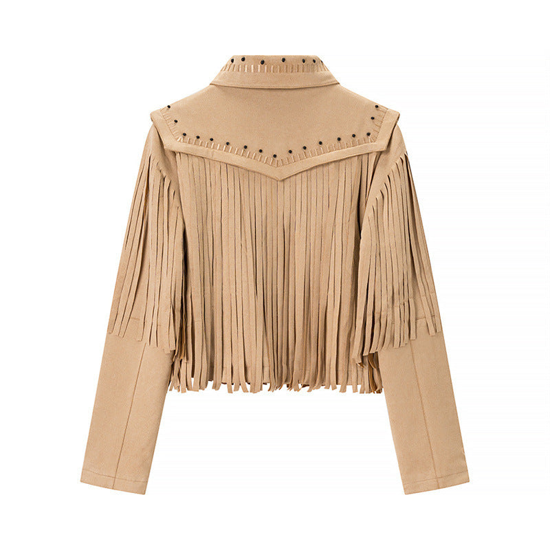 Retro Short Tassel Rivets Leather Jacket