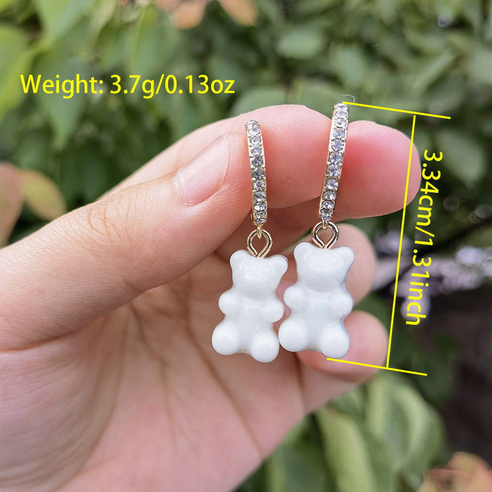 Creative Candy Color Cute Bear Gummy Earrings Personality Resin Bear Pendant Earrings