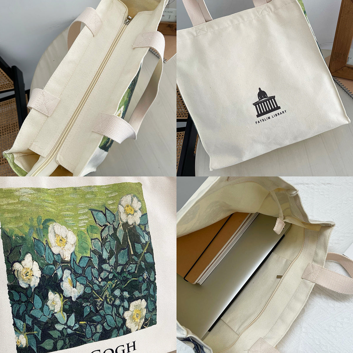 Wild Rose Oil Canvas Vintage Art Tote Bag Large Capacity