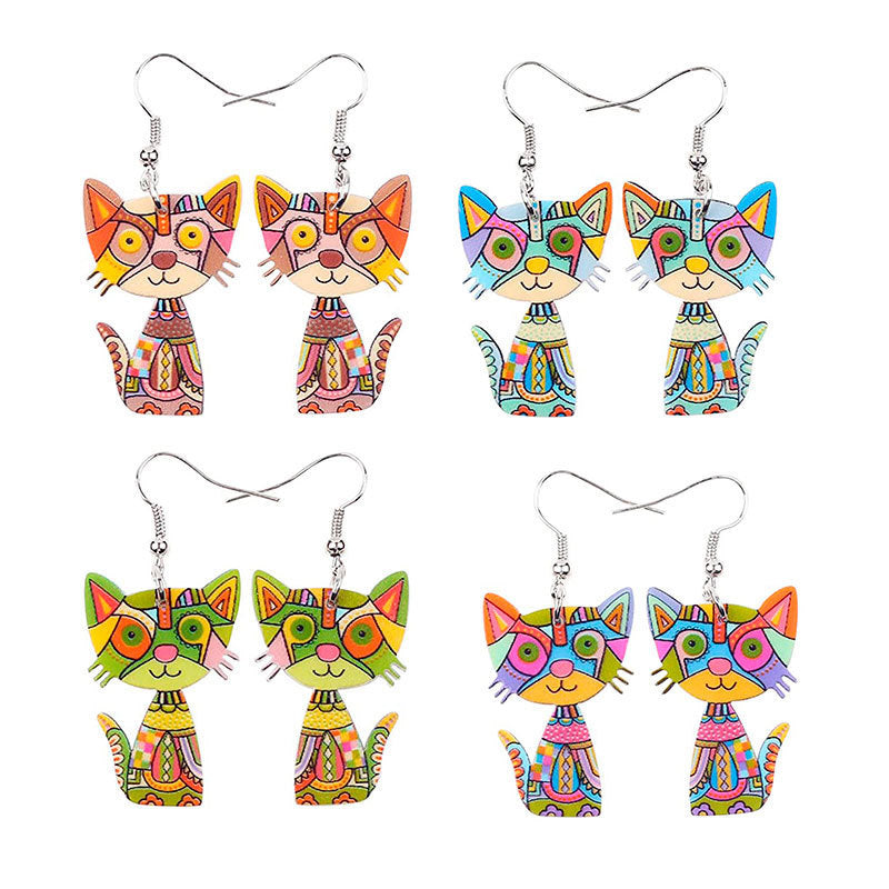 painted cat earrings