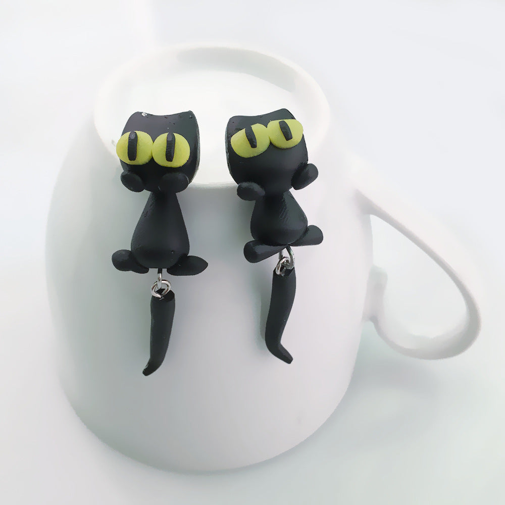 Animal Soft Clay Earrings Cute Piranha Fox Cat Cartoon Handmade Earrings Earrings Earrings