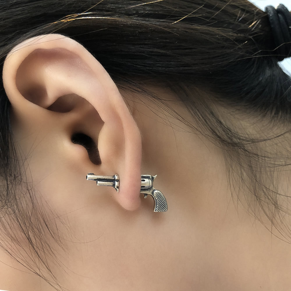 925 Sterling Silver Three-dimensional Miniature Pistol Earrings Jewelry