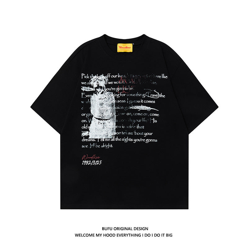 Design Pure Cotton Hip Hop High Street Retro Loose Short Sleeve T-shirt Men