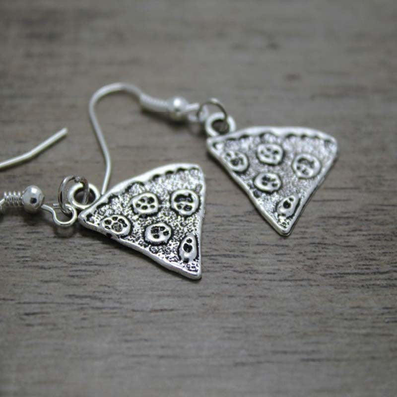 Silver vintage pizza earrings