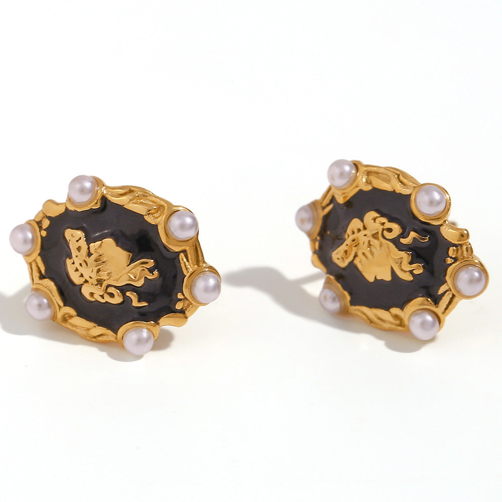 Special Interest Light Luxury Earrings Jewelry Vintage Pearl Portrait Dripping Stud Earrings