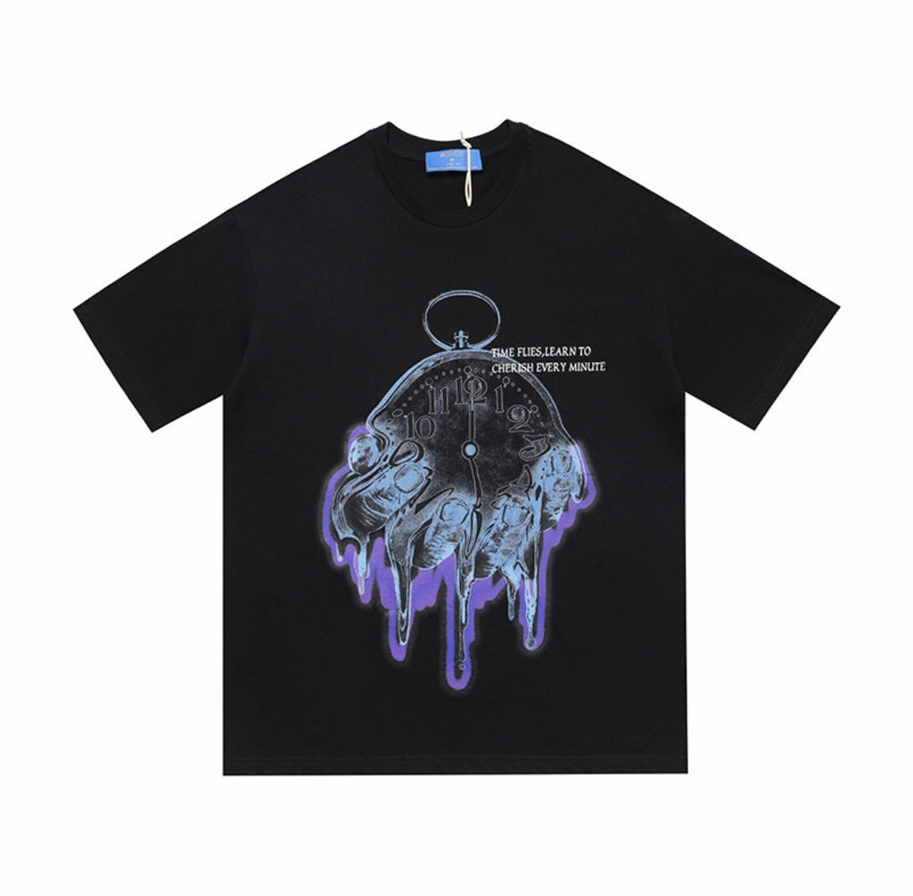 Men Streetwear Clock Time Flies Graphic T Shirt
