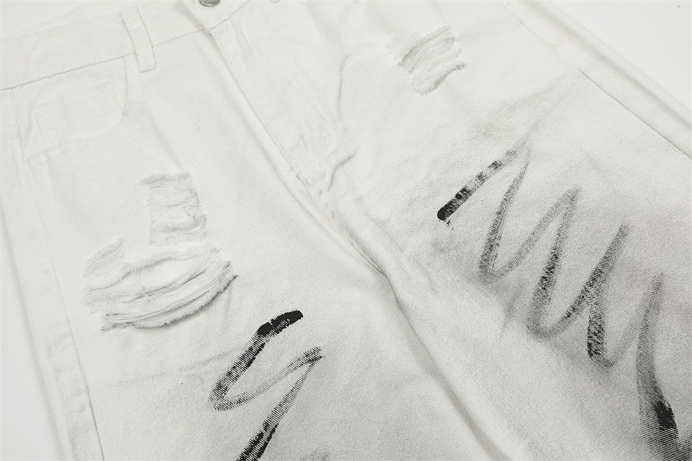 Men's American-style Graffiti Ripped Jeans