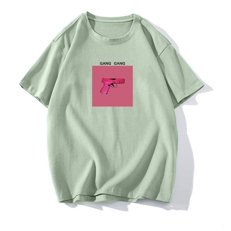 Printed T-shirt Women's Loose Round Neck Cotton Short Sleeve Top