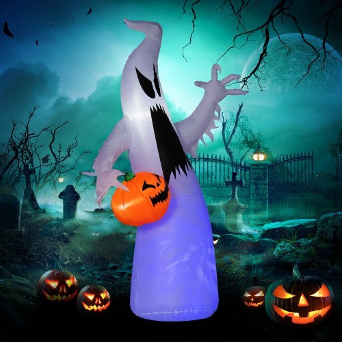 HOMCOM 5.9 Halloween Inflatable Outdoor Decoration Ghost With Pumpkin, Blow Up LED Yard Decor For Garden, Lawn, Party, Holiday, Waterproof
