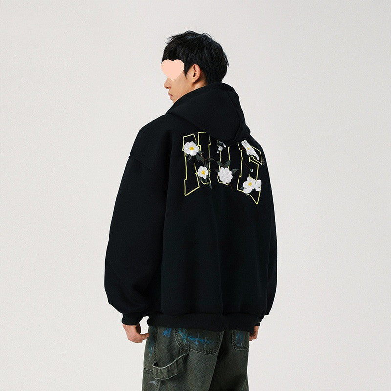 Embroidery Cardigan Hooded Sweatshirt Men's Coat