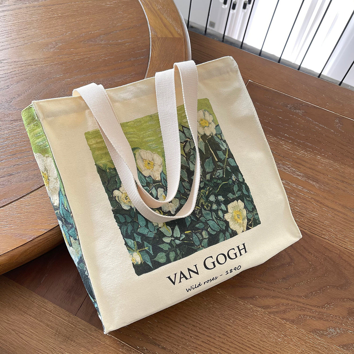 Wild Rose Oil Canvas Vintage Art Tote Bag Large Capacity