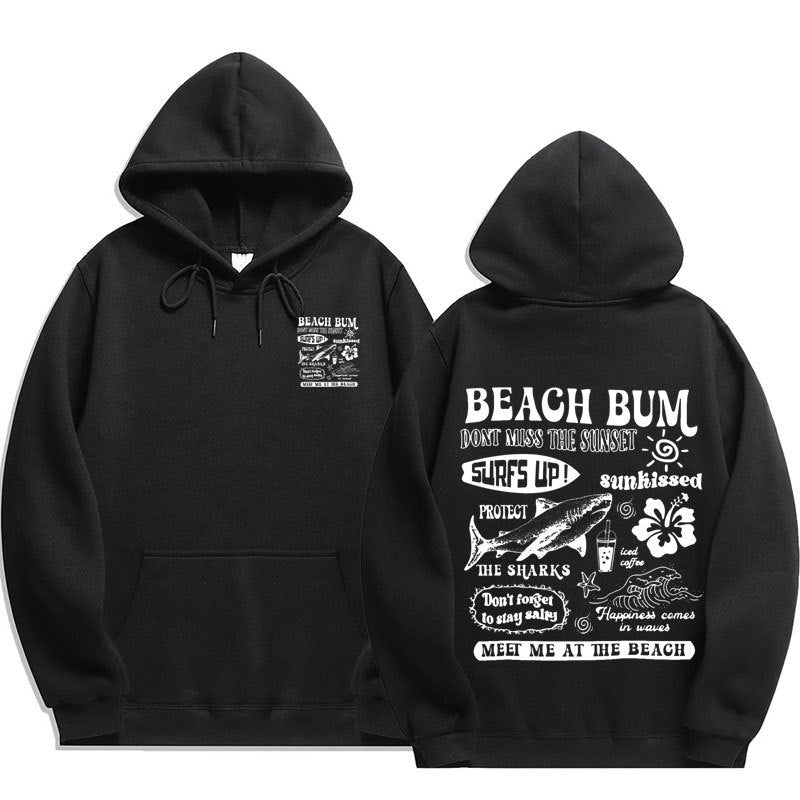 Printed Cuff Thread Hoodie Sweater Top