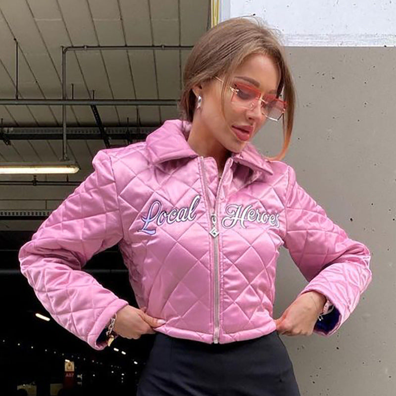 Solid Color Letter Embroidered Casual Jacket