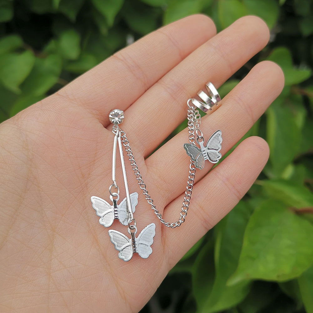 Frosty Wind Earrings Vintage Metal Butterfly Diamond Tassel Earrings Earrings