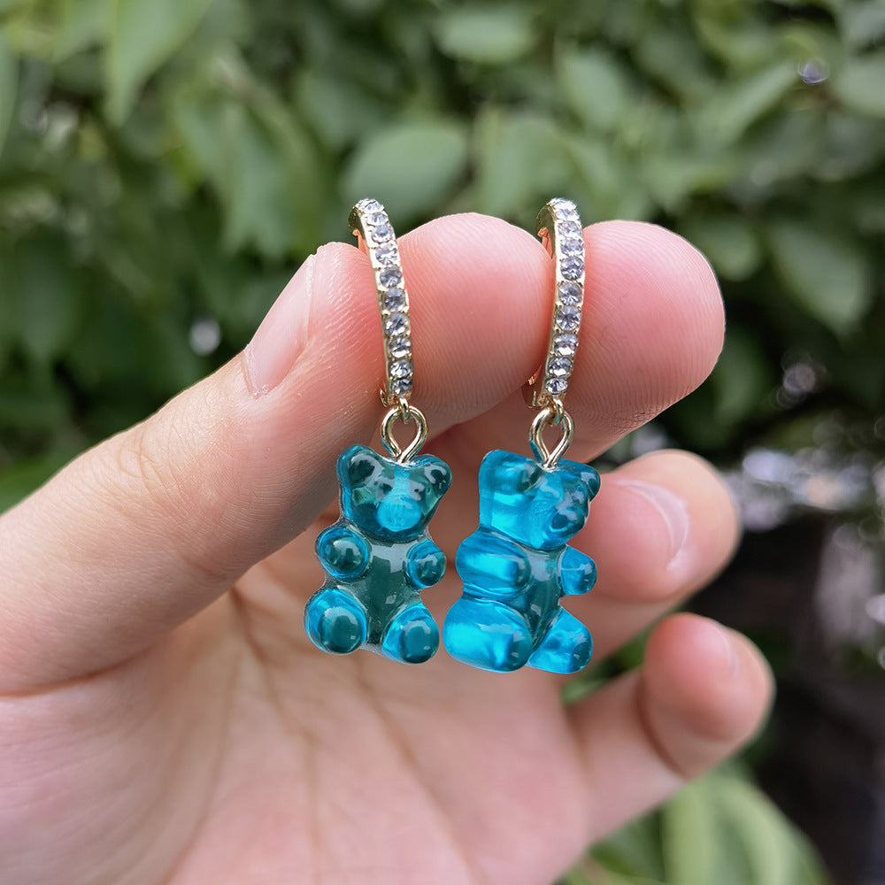 Creative Candy Color Cute Bear Gummy Earrings Personality Resin Bear Pendant Earrings