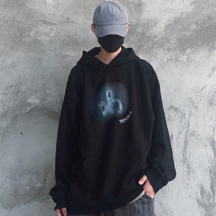 Ghost Print Couple Hip Hop Loose Hoodie