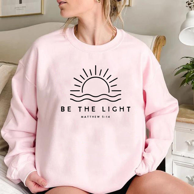 Women's Fleece-lined Crew Neck Sweater Plain Slogan Printing