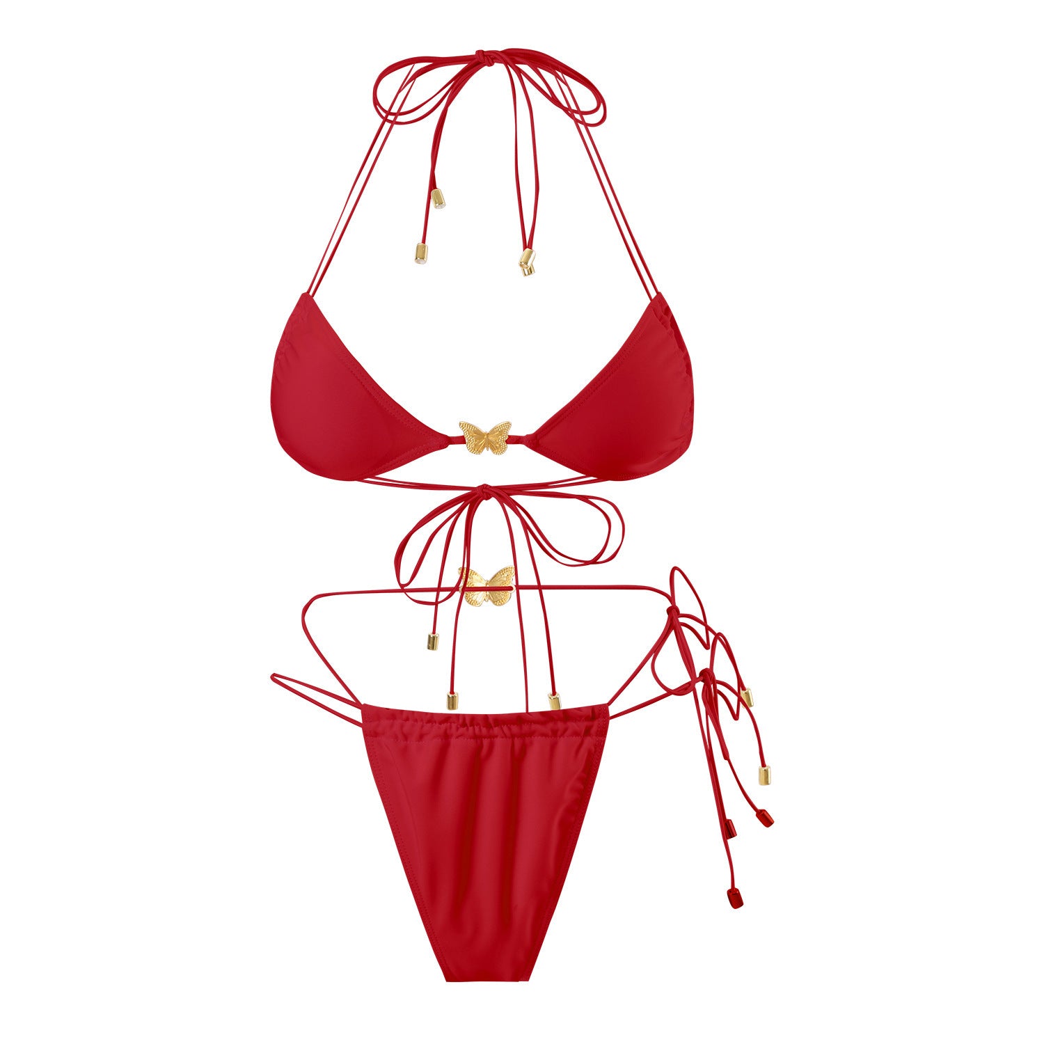 Elastic String Butterfly Ornament Sexy Split Triangle Bag Tied Swimsuit Women