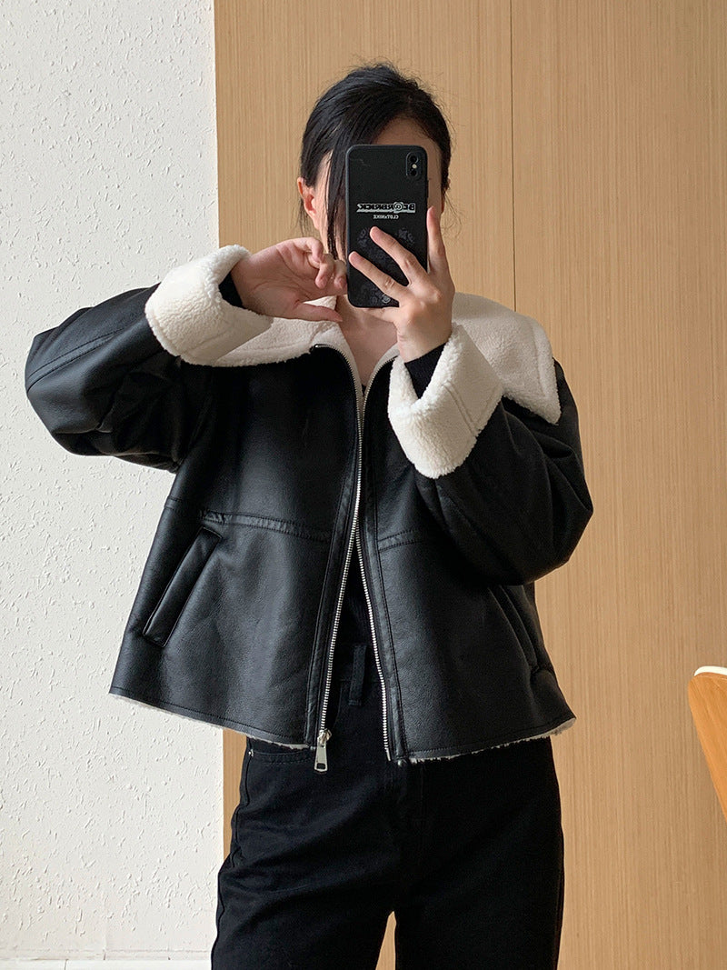 Women's Short Loose Biker's Leather Jacket