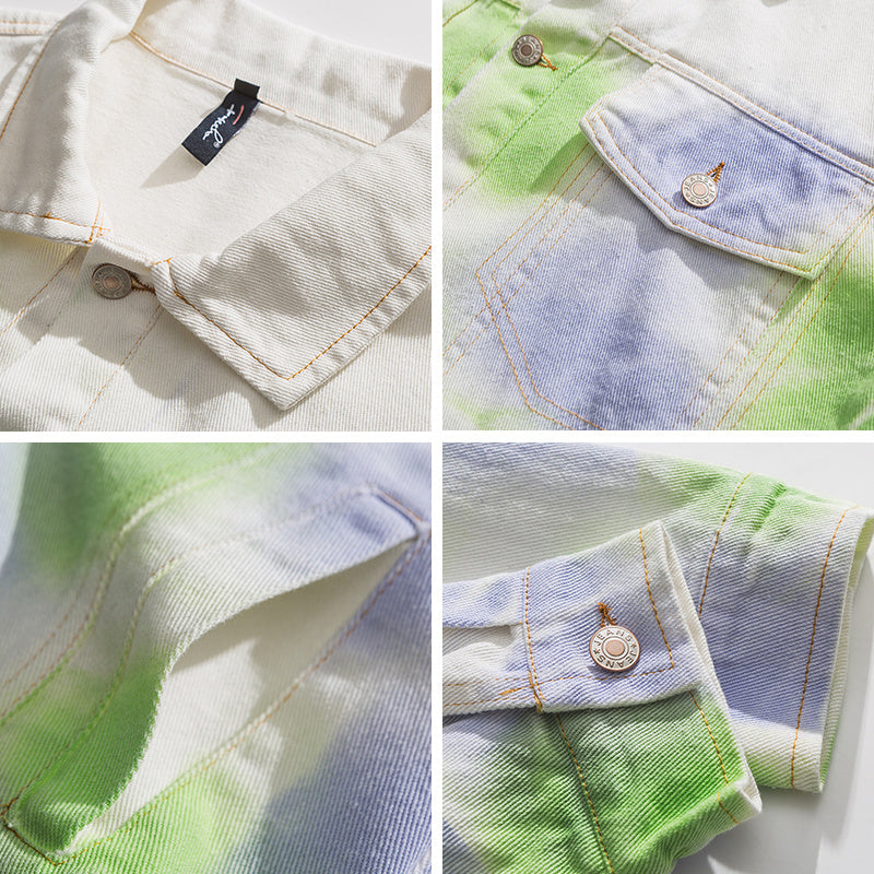 Tie-dye Splash-ink Lapel Jacket Loose College Style Couple All-match Blouse Short Jacket