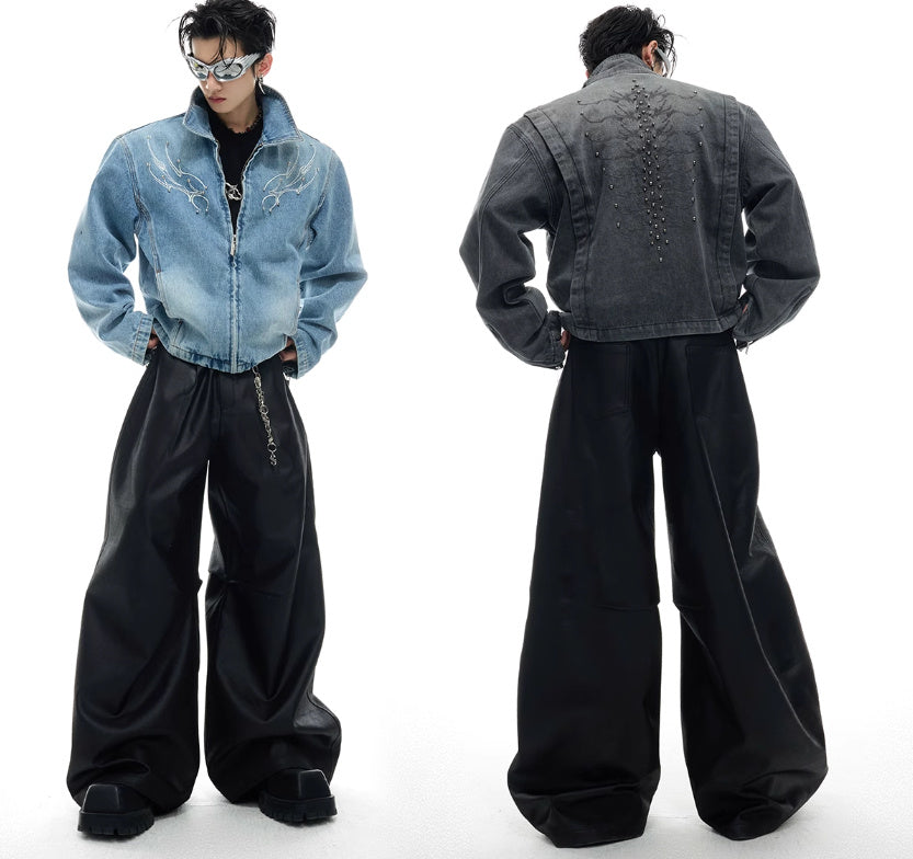 Heavy Retro Washed Rivet Backbone Denim Coat