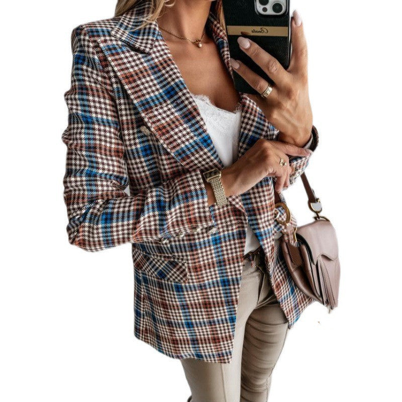 Women's Fashion Suit Plaid Jacket