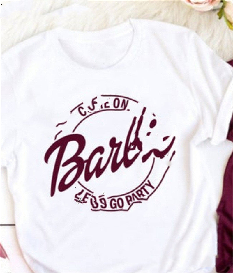 English Print Loose Round Neck Short Sleeve Tee