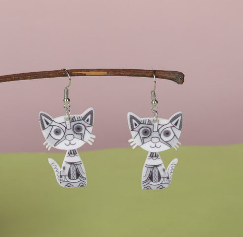 painted cat earrings