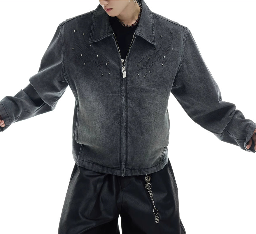 Heavy Retro Washed Rivet Backbone Denim Coat