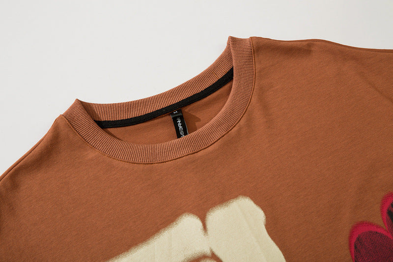 Skull Graffiti Dark Street Loose Brown Print Short Sleeve