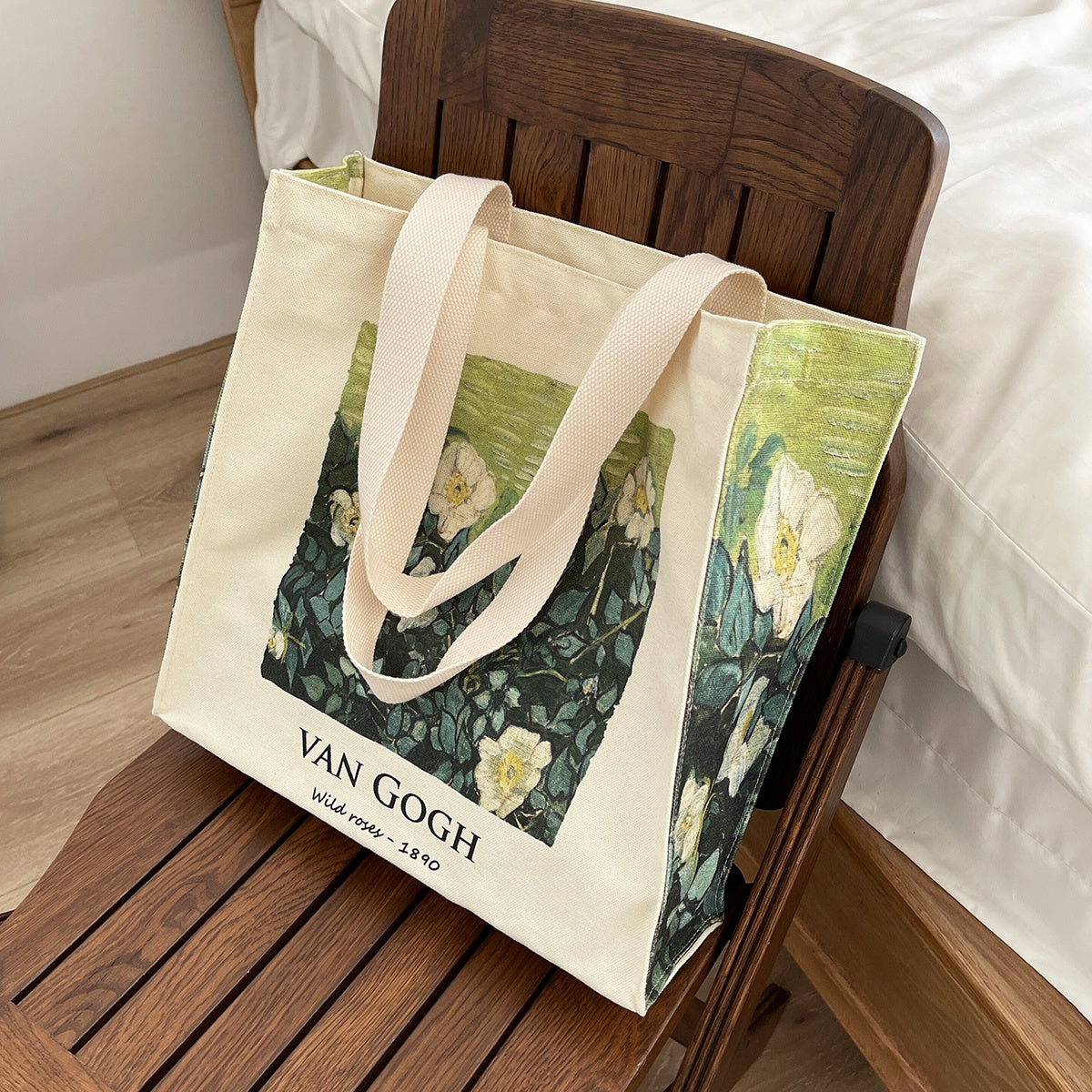 Wild Rose Oil Canvas Vintage Art Tote Bag Large Capacity