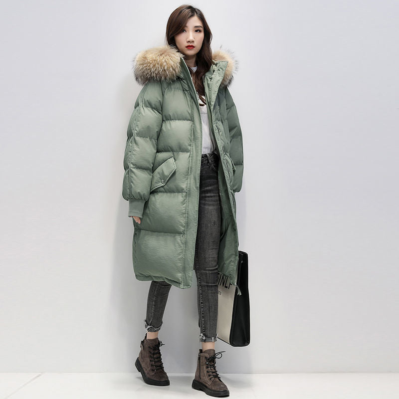 Padded jacket women's medium and long section new winter down padded jacket Korean version loose coat large size thick padded jacket trendy