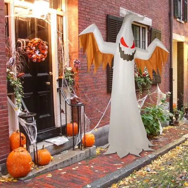 12ft 4pcs LED Lights Giant Scary Ghost Flames And Flashing Red Eyes Inflatable Halloween Decoration