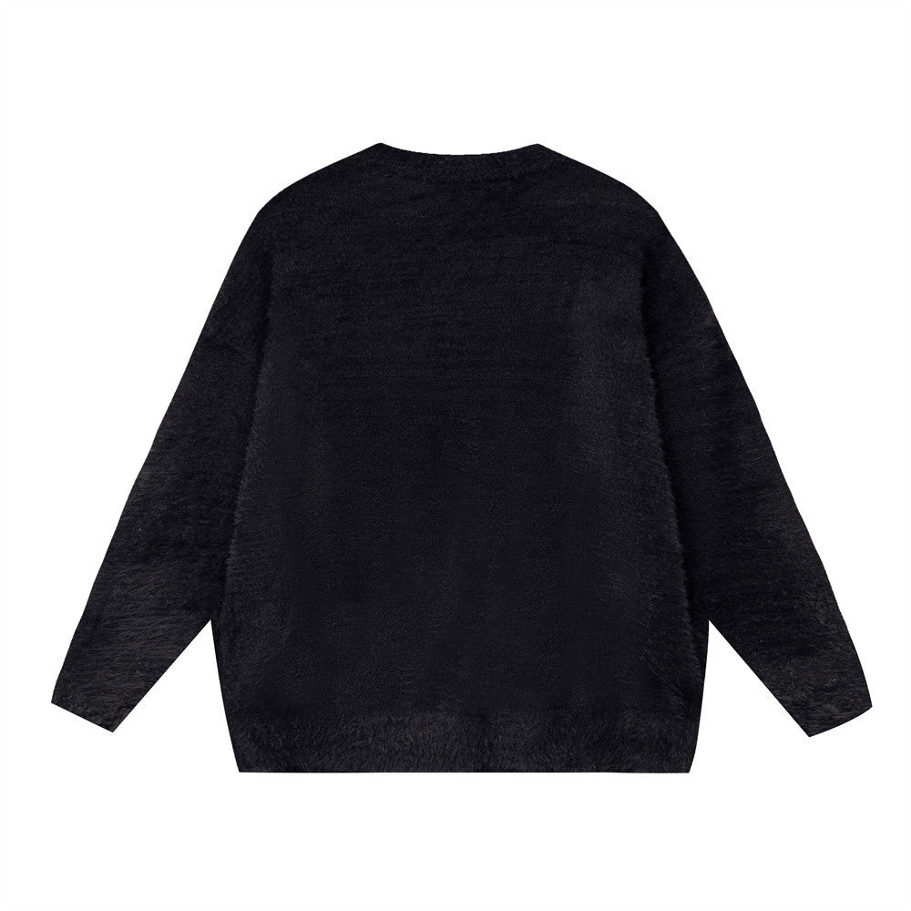 Street Letters Jacquard Round Neck Sweater