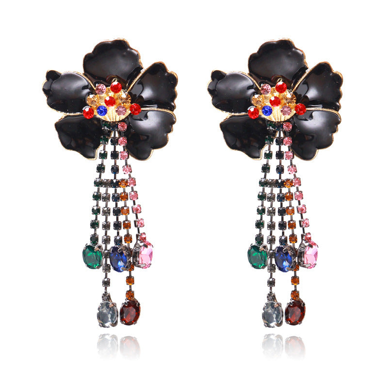 Personalized Earrings Street Style Tassel Inlaid Diamond Earrings Accessories