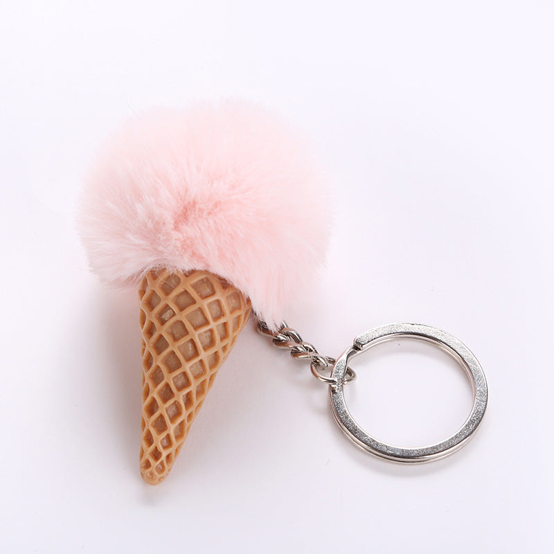 Acrylic Ice Cream Key Chain Ice Cream Fur Ball Key Chain Imitating Fur Ball Donut Car Key Chain Pendant