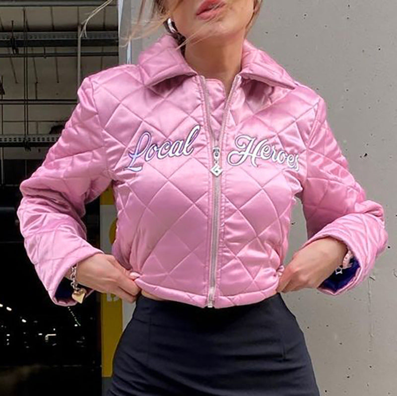 Solid Color Letter Embroidered Casual Jacket