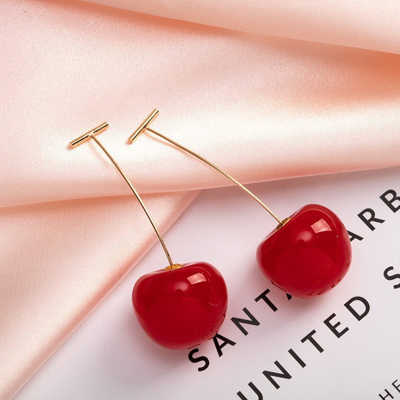 Red Cherry Earrings Long Cherry Earrings